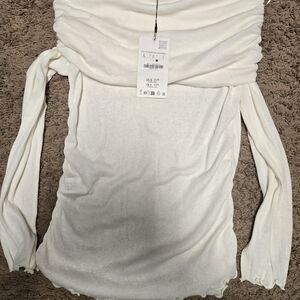 Zara Ecru Off-Shoulder Cream Long Sleeve Top